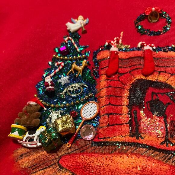 Vintage 90’s Made in USA Cotton Nostalgic 3D Embellished Christmas Crewneck. XXL - Picture 4 of 5